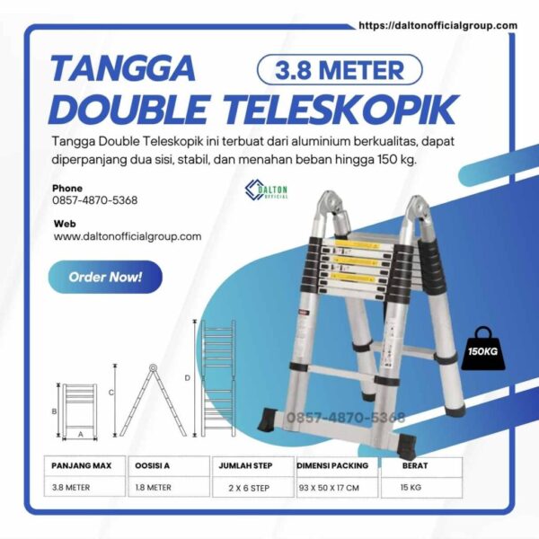 Tangga Double Teleskopik 3,8M / 4,4M / 5M / 5,6M / 6,4M / 8,2M / 9M – Denko