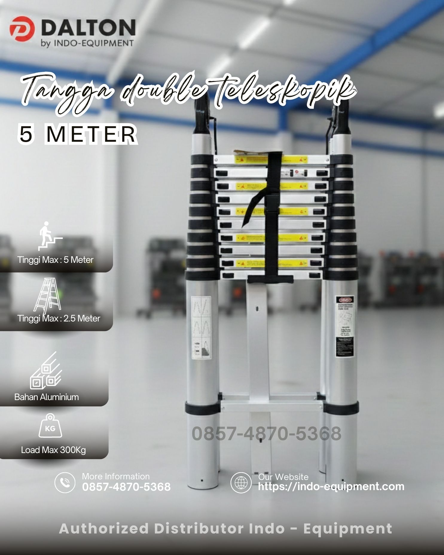 Tangga Teleskopik Dalton 5 Meter Double Telescopic Aluminium