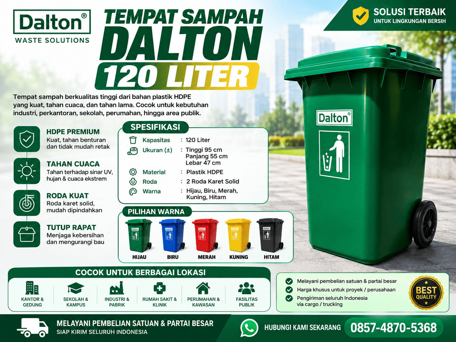 Tempat Sampah Plastik Roda 120 Liter Dalton